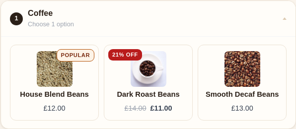 Candidate product cards in a choice slot on the storefront