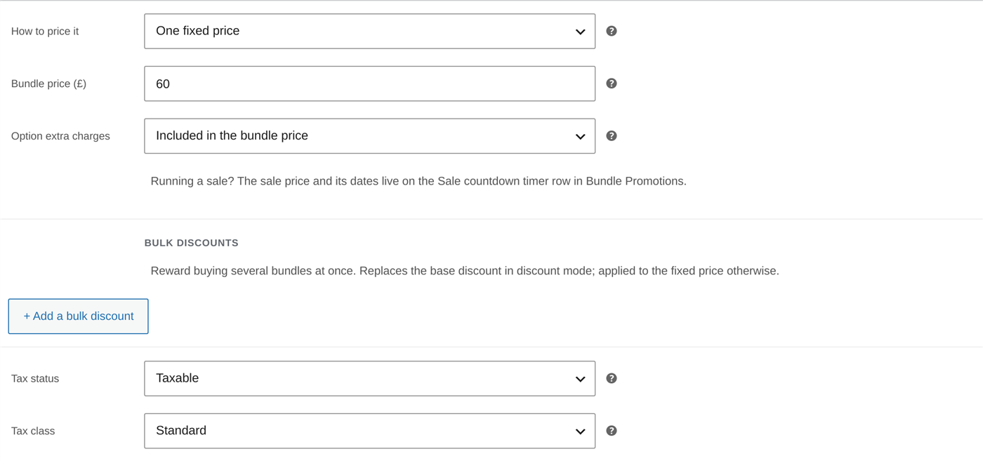 The Bundle Pricing tab with mode, discount and quantity tiers