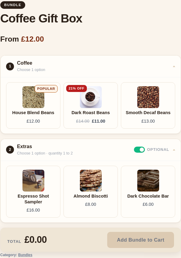 A published bundle on the storefront with its configurator